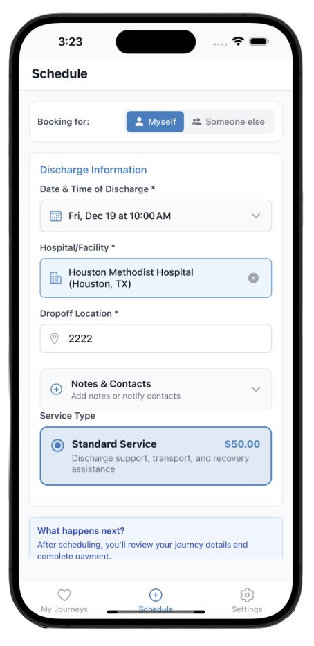 NextStep app Journey Details screen